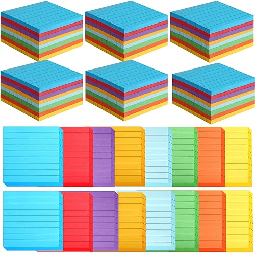 Paquete de 64 notas adhesivas forradas de 3 x 3 pulgadas, notas adhesivas con líneas de rayas brillantes, bloc de notas autoadhesivas con líneas