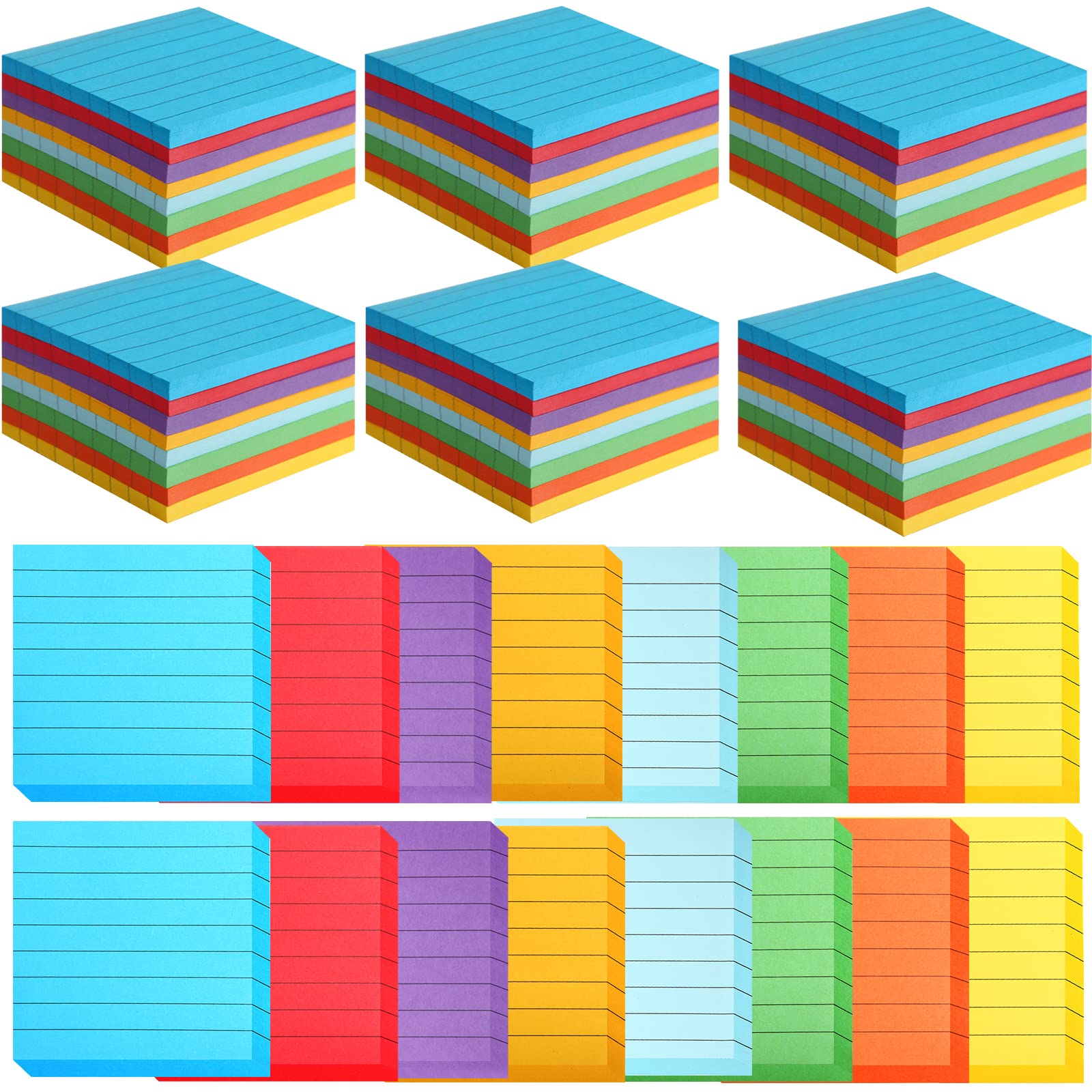 64 Stück linierte Haftnotizen, 7,6 x 7,6 cm, selbstklebende Notizen mit Linien, hell liniert, Haftnotizen, selbstklebende Memo-Papiere mit Linien für Büro, Zuhause, Schule, Meetings (64)