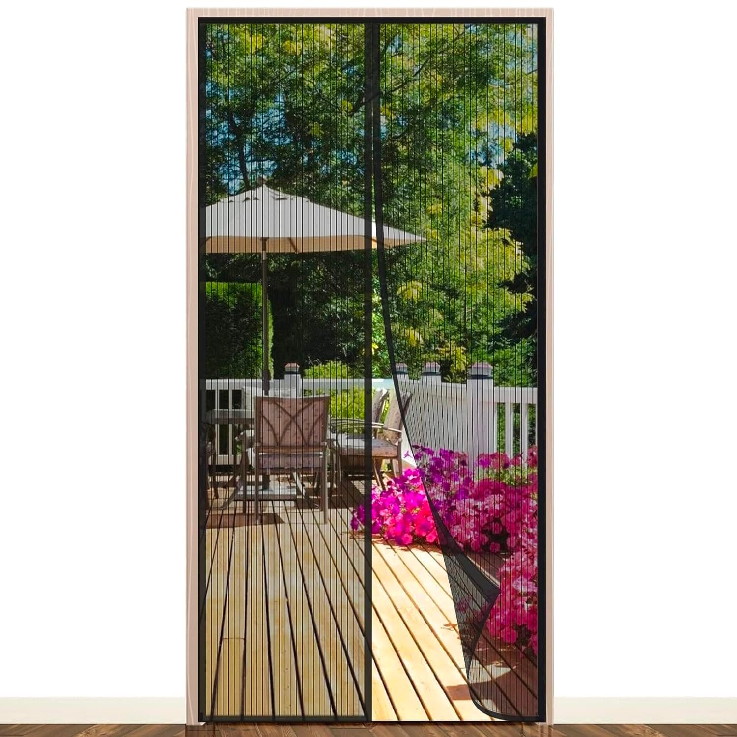 Magnetyczna moskitiera do drzwi i okien, 140 x 240 cm, idealna na balkon, łatwa instalacja, ochrona przed owadami z drobną siatką, automatyczne zamykanie, czarna