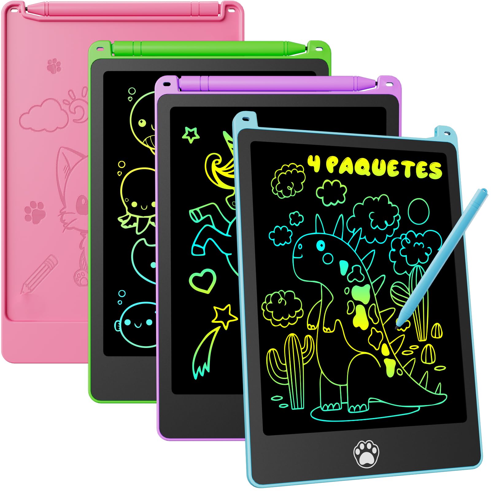 Tableta de Escritura LCD Colorido 8,5 Pulgadas 4 Paquetes para Niños Regalo Borrable Reutilizable Juguete