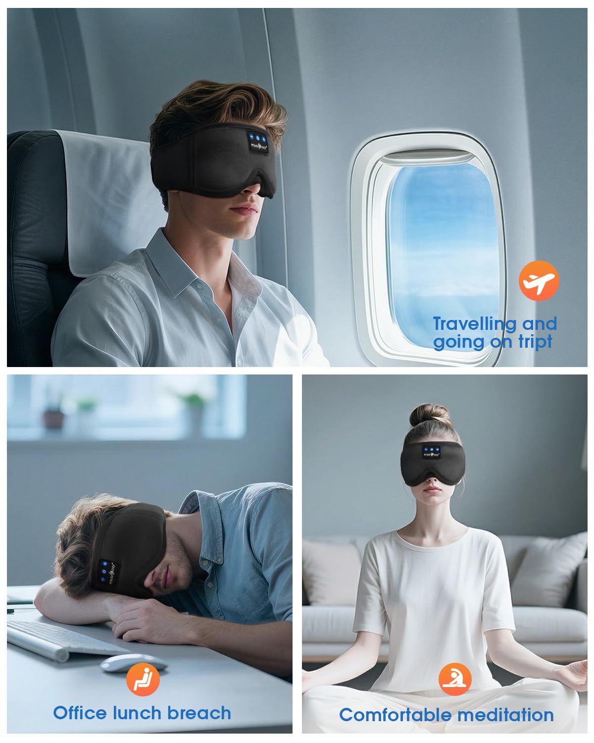 MUSICOZY schlafkopfhörer,100% Verdunkelung 3D Schlafmaske mit Kopfhörer zum schlafen,Weich schlaf kopfhörer mit Bluetooth V5.4 & 16 Stunden Spielzeit für Reisen/Nickerchen/Yoga/Meditation