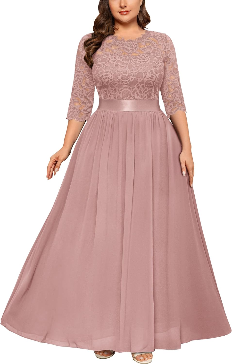 Miusol Women's Formal Floral Lace Plus Size Wedding Maxi Dress