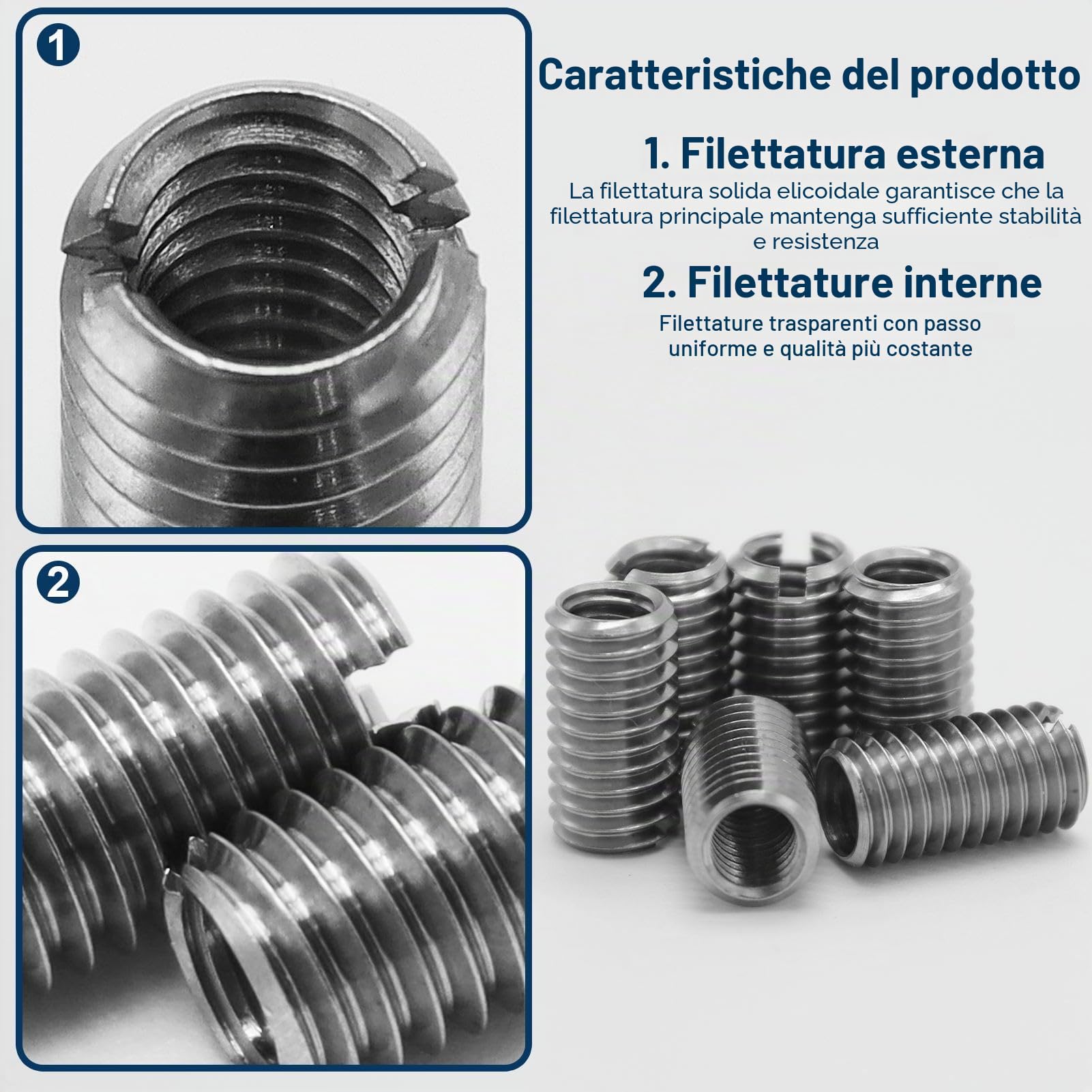 20 pezzi inserti filettati M8 a M6, inserto di riparazione filettato autofilettante, strumento di riparazione per inserti filettati a scanalatura in acciaio inossidabile, filettatura interna metrica