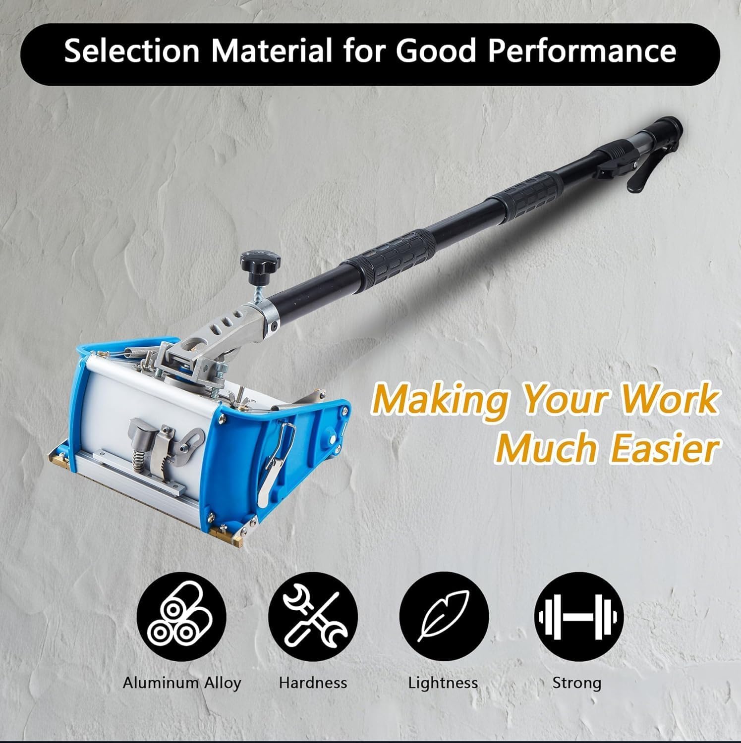 Drywall Flat Finishing Box, Aluminum Drywall Flat Finishing Box Tool Finishing Mud Box Extension Handle Adjustable Height 41"-65" Plasterboard Wallboard Sheetrock (8in/10in/12in)