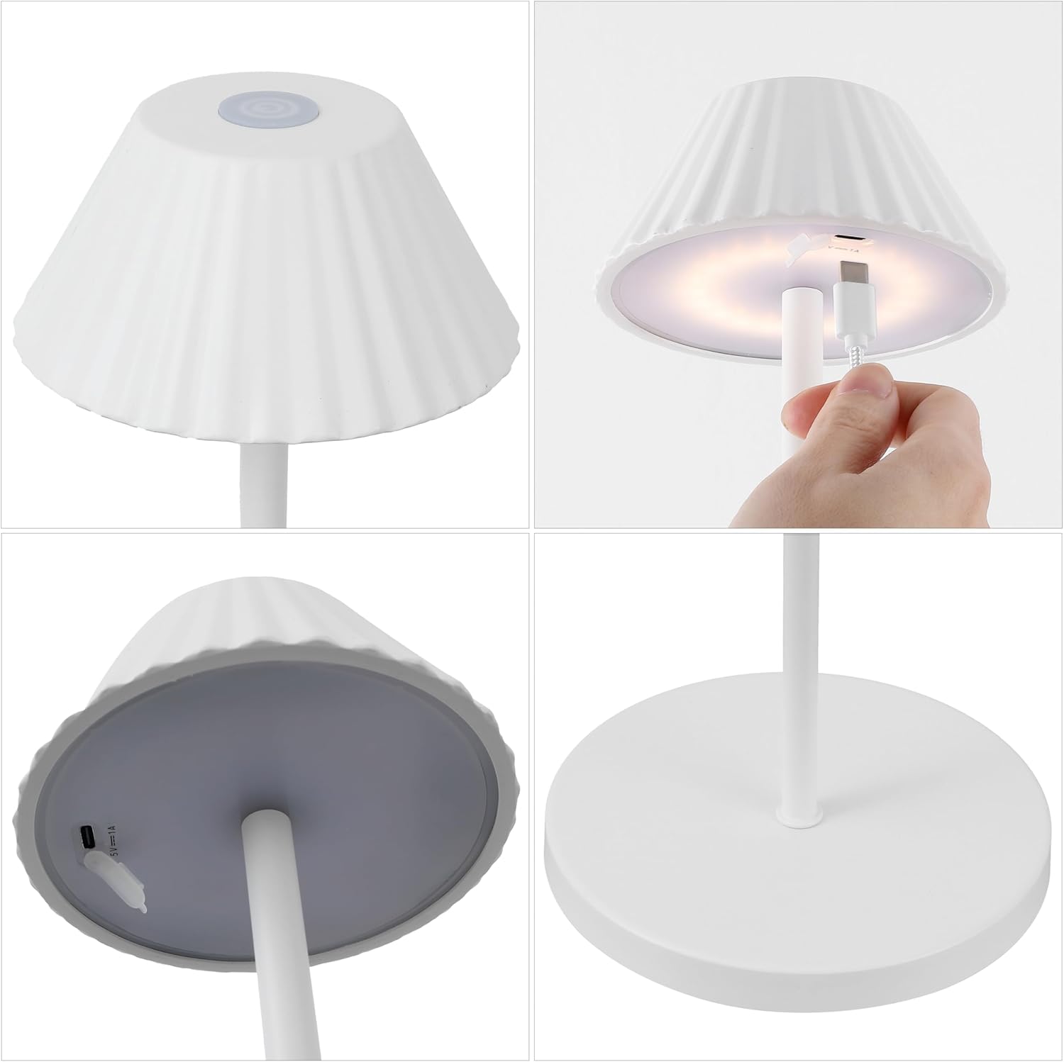 JONATHAN Y 44" White Modern Rechargeable Cordless LED Floor Lamp for Patio, Dimmable Minimalist Indoor Outdoor Standing Light, Pleated Iron Shade, Touch Sensor (JYL7168B)