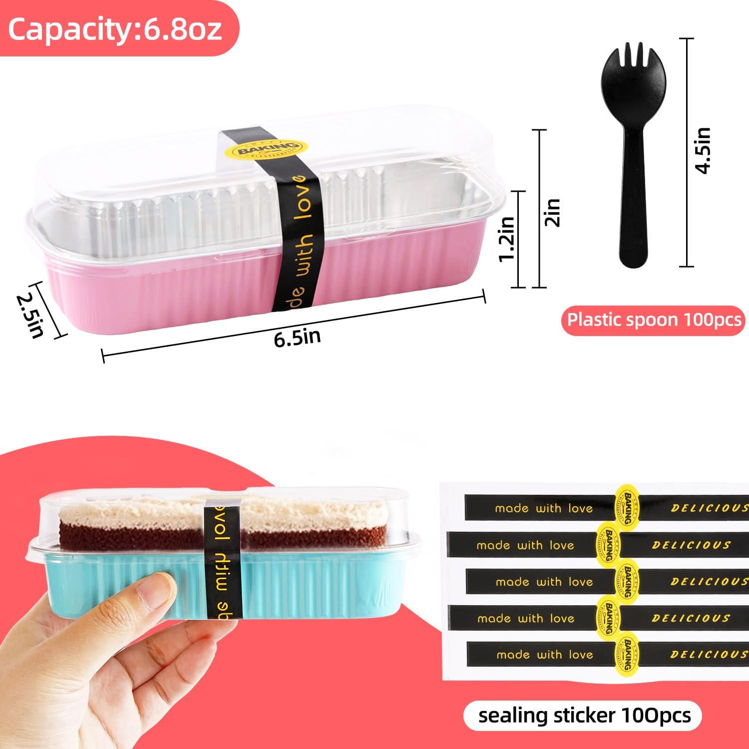 Mini Loaf Pans with Lids and Spoons Sealing Sticker,120 Pcs 6.8oz Cake Pans for Baking Disposable Aluminum Foil Christmas Cake Pan (mixed) - Image 4