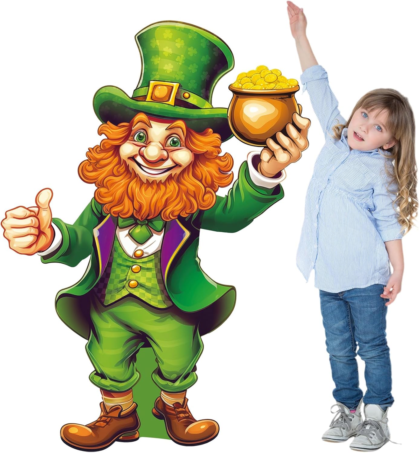Leinuosen 1 Pcs 47"H St. Patrick's Leprechaun Cardboard Cutout Stand Ups Shamrock Leprechaun Sign Photo Props Large Gold Pot Cardboard Cutouts Irish Party Decorations for St. Patrick's Decor Supplies