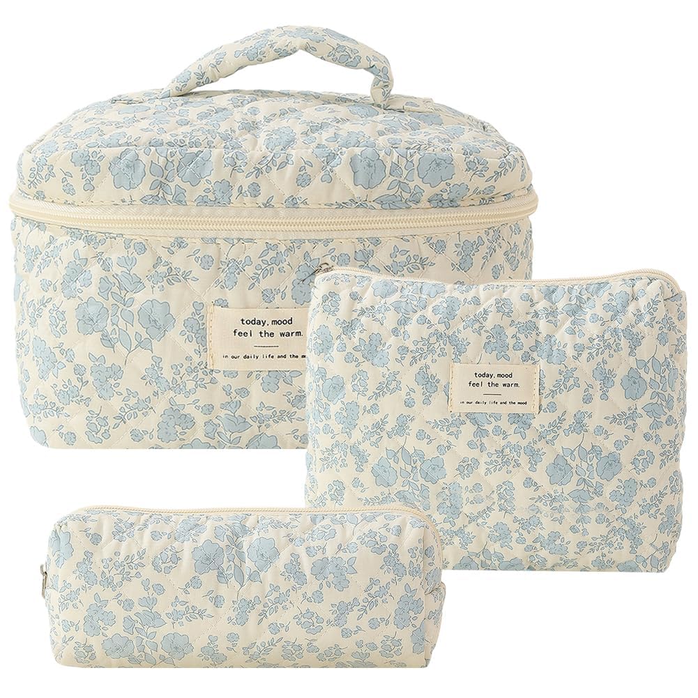 Juoxeepy Quilted Makeup Bag Floral Cotton Cosmetic Bag Jolly House Toiletry Bag Coquette Aesthetic Makeup Bag Cosmetic Pouch Bag