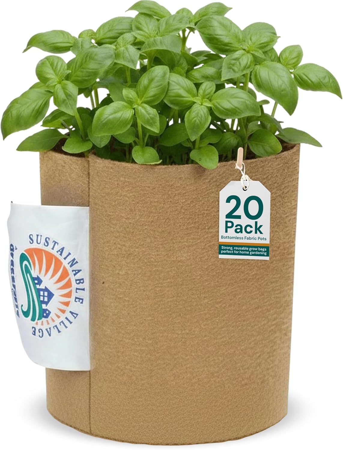 Sustainable Village Grow Bags - 1-Gallon Bottomless Fabric Pots for Plants for Indoor and Outdoor Use - Breathable Design for Healthier Roots- 20 Pack