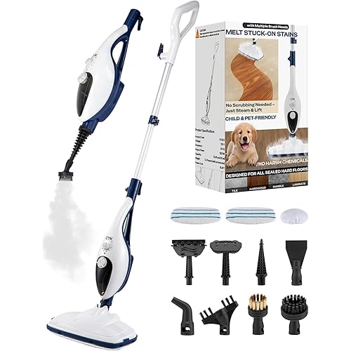 CYK Steam Mops for Floor Cleaning, 12 in 1 Handheld Steam Cleaner for Home, Floor Steamer for Hardwood Floors and Tile(Navy-White)