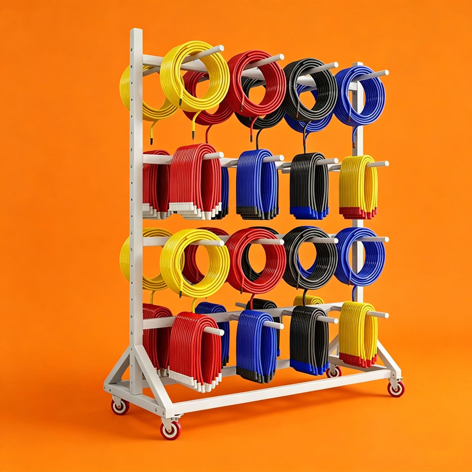 Wire Spool Storage Rack Electrical Cable Display Holder with Wheels, Cable Reel Categorized Storage Heavy Duty Transportable Holder Display Organize 881lbs Capacity(B,4-Tier 120X90X200cm)