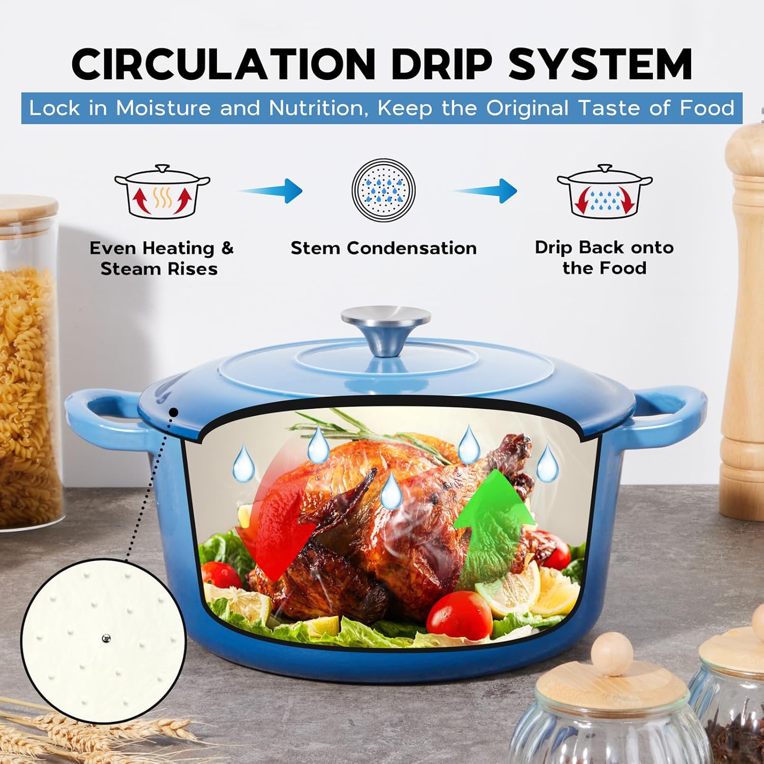 Onader 6QT Enameled Cast Iron Dutch Oven Pot with Lid Round Dutch Oven for Bread Baking and Silicone Cooking Utensils Set 10 Pieces Black Kitchen Utensils for Nonstick Cookware