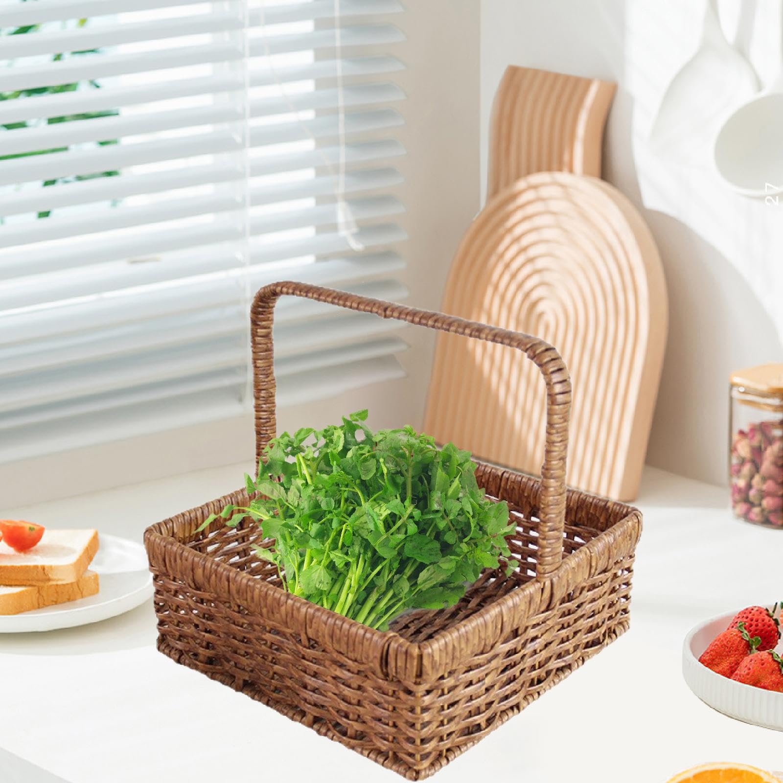 Fenteer Imitation Rattan Storage Basket Handwoven Lightweight Decor Woven Basket Decorative for Outdoor Home Tabletop Fruit Vegetable