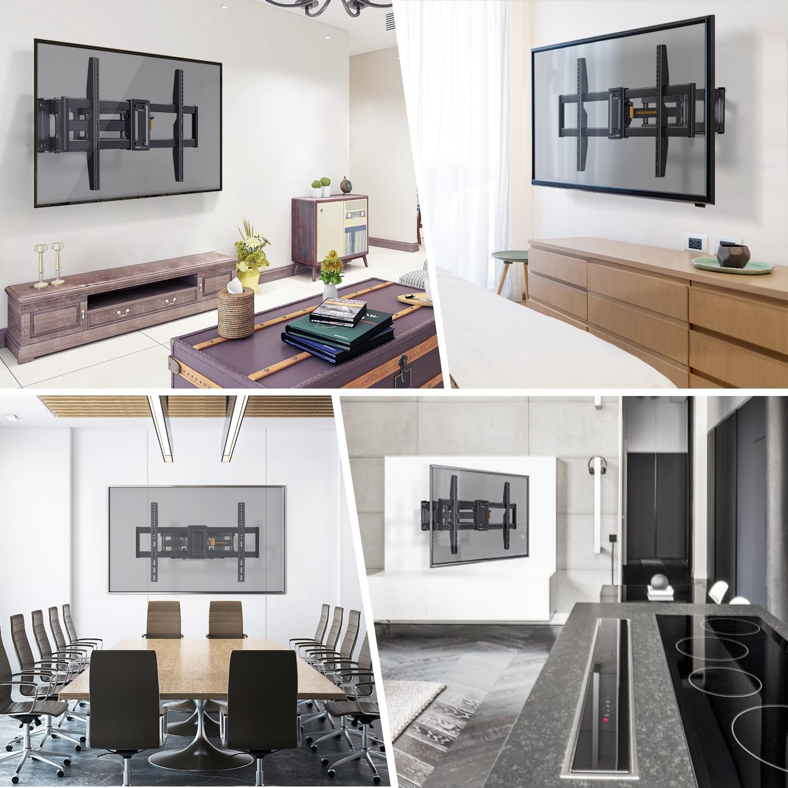 Perlegear TV Wandhalterung Schwenkbar, Ausziehbare Neigbare TV Halterung für 37-82 Zoll Flach & Curved Fernseher bis zu 60kg, Wandhalterung Fernseher max.VESA 600x400mm