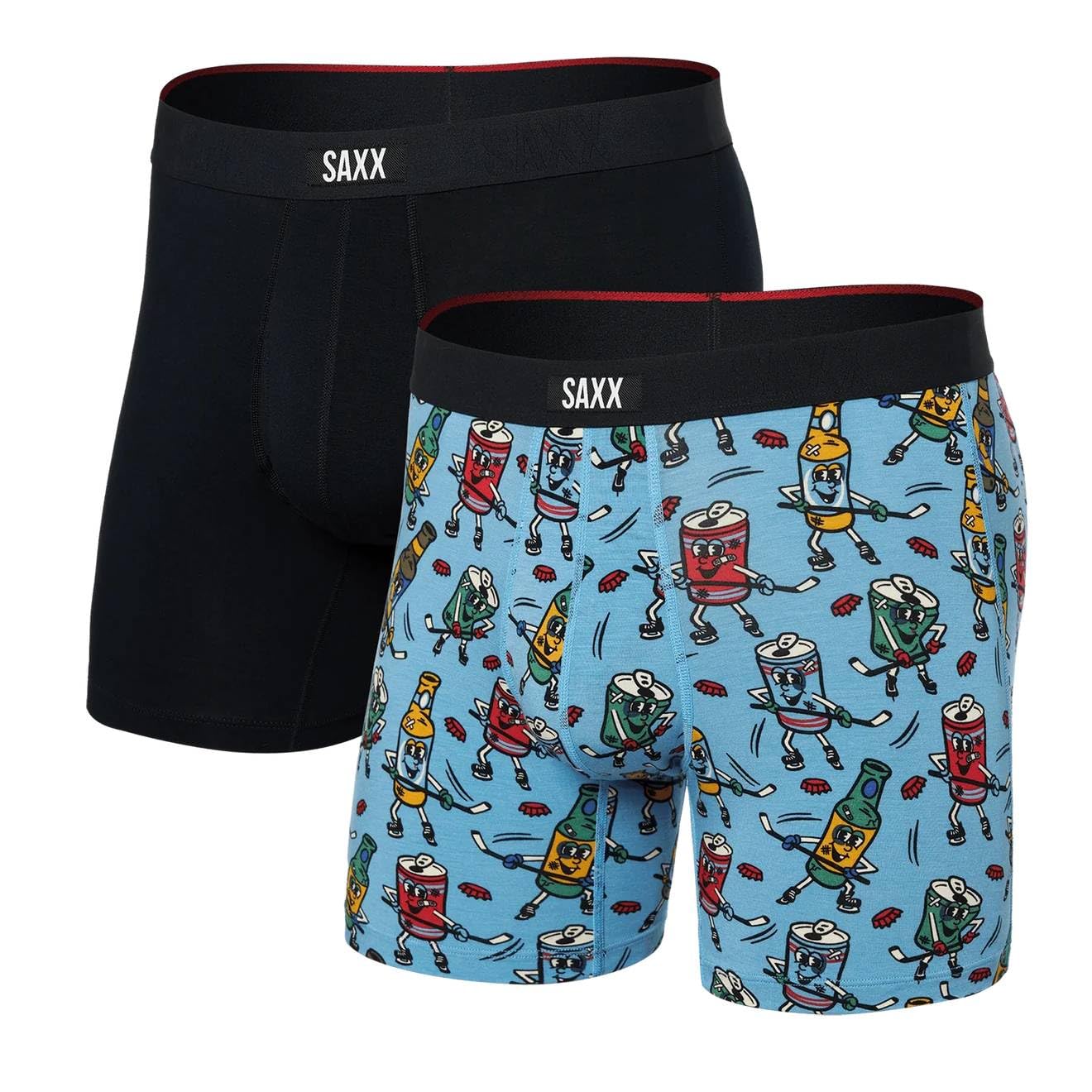 Saxx Underwear Co. Men's Multicolour Saxx Vibe Xtra 2-Pack Boxer Briefs, Beer Hockey/Black - Xl