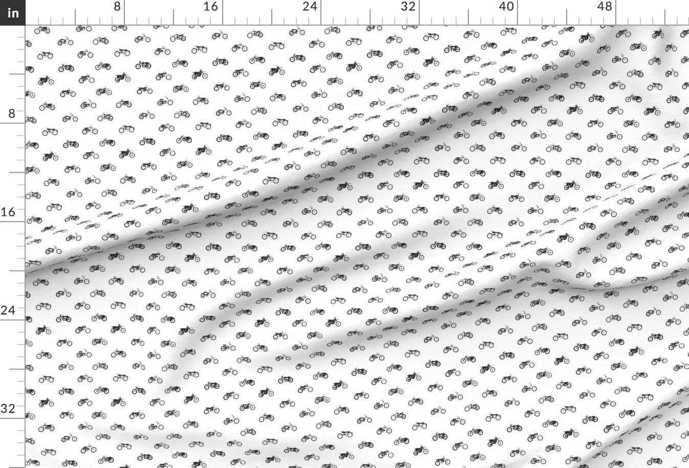 Spoonflower Fabric - Classic Black White Motorcycle Dirt Bike Vintage Small Printed on Upholstery Velvet Fabric Fat Quarter - Upholstery Home Decor Bottomweight Apparel