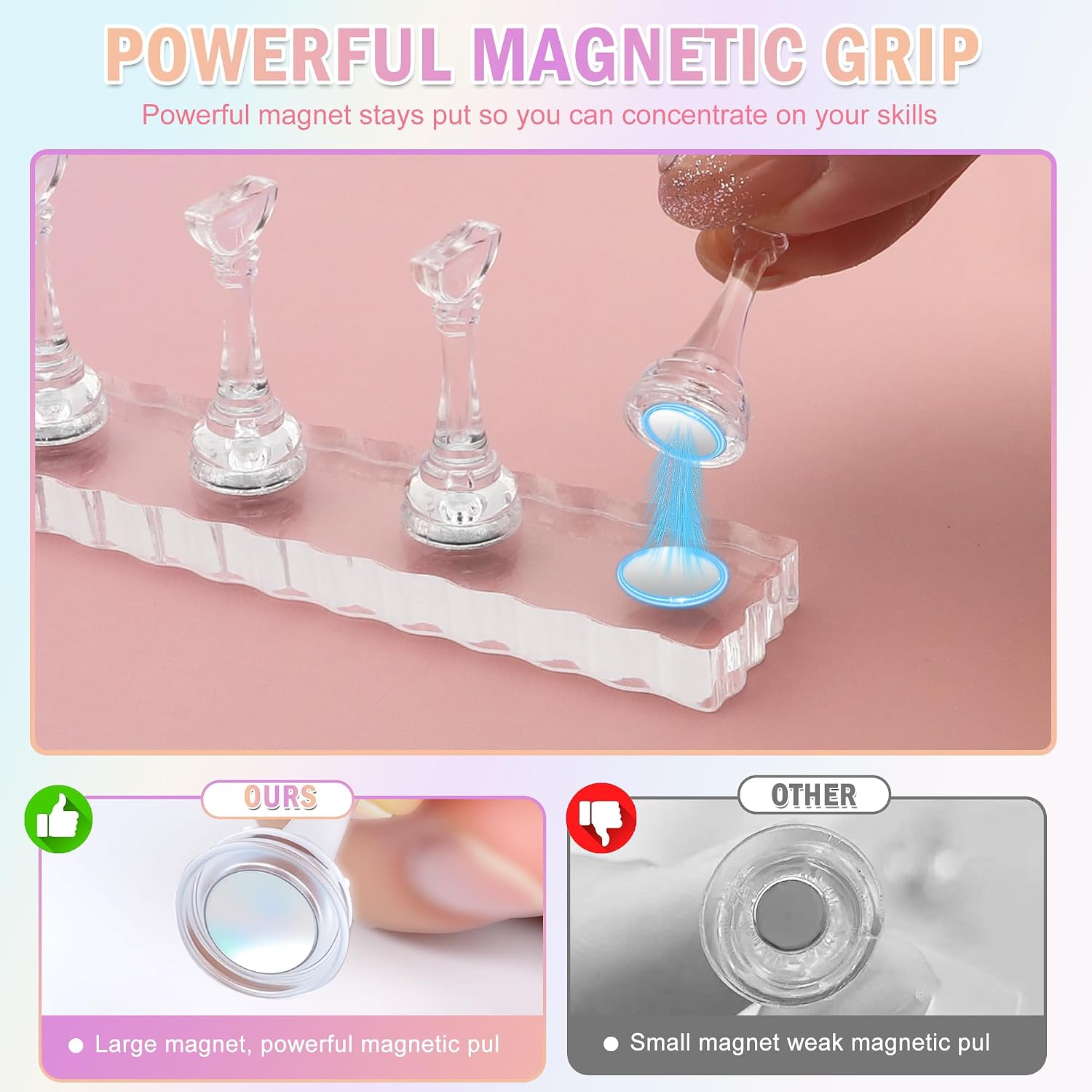 Nail Stand for Press Ons, Nail Holder for Painting Nails, Press on Nail Holder, 1 Heart Shaped Acrylic Magnetic Nail Stands for Nail Art with Double-sided Tape Home Salon DIY Supplies (Clear A) image 2