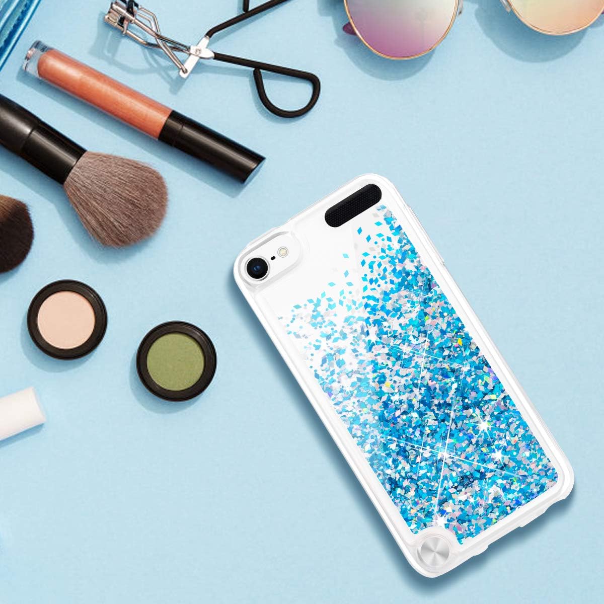 iPod Touch 5 6 7 Case, Caka iPod Touch 7 Glitter Case Liquid Series Luxury Fashion Bling Flowing Liquid Floating Sparkle Glitter Girly Soft TPU Case for iPod Touch 5 6 7 (Blue)