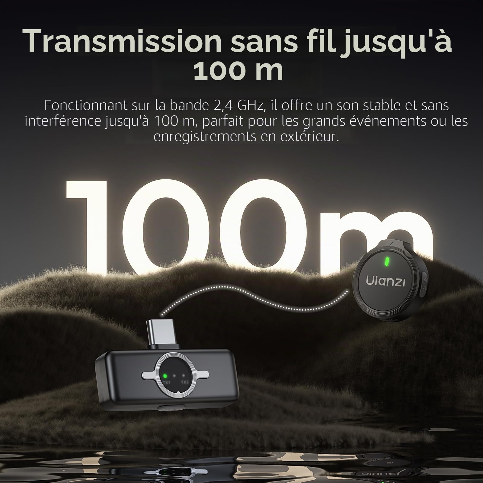 ULANZI A21 Microphone Cravate Magnétique sans Fil pour iPhone 17-15 Android, 100m Portée et 360° Capture, Réduction du Bruit AI, USB-C/Audio Hi-FI/Autonomie 30h, Micro Lavalier pour Vlogging/Youtuber
