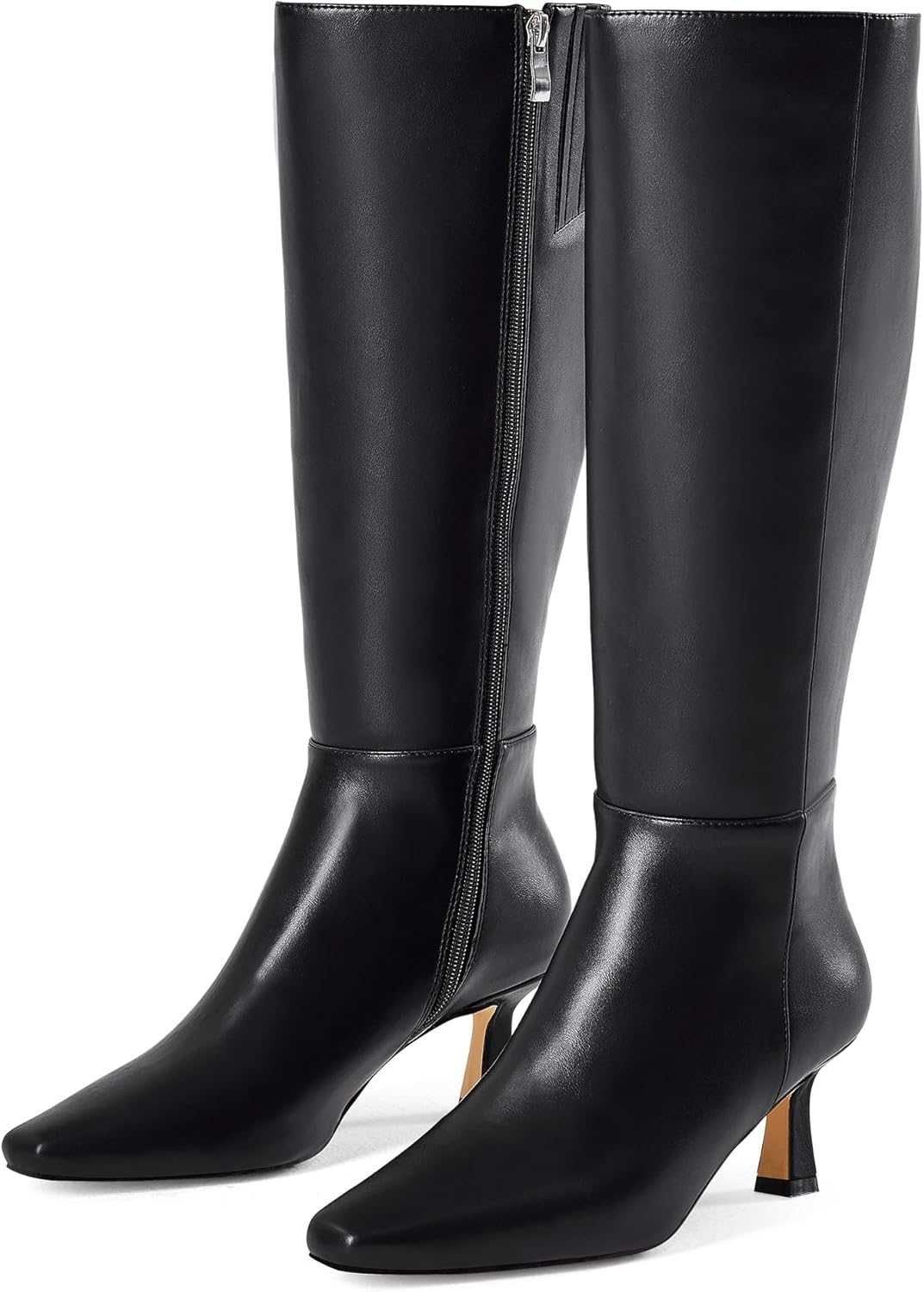 GENSHUO Knee High Boots for Women, 2.3 Inch Low Kitten Heel Tall Boots, Square Toe Long Dress Boots with Side Zipper, Fall Winter