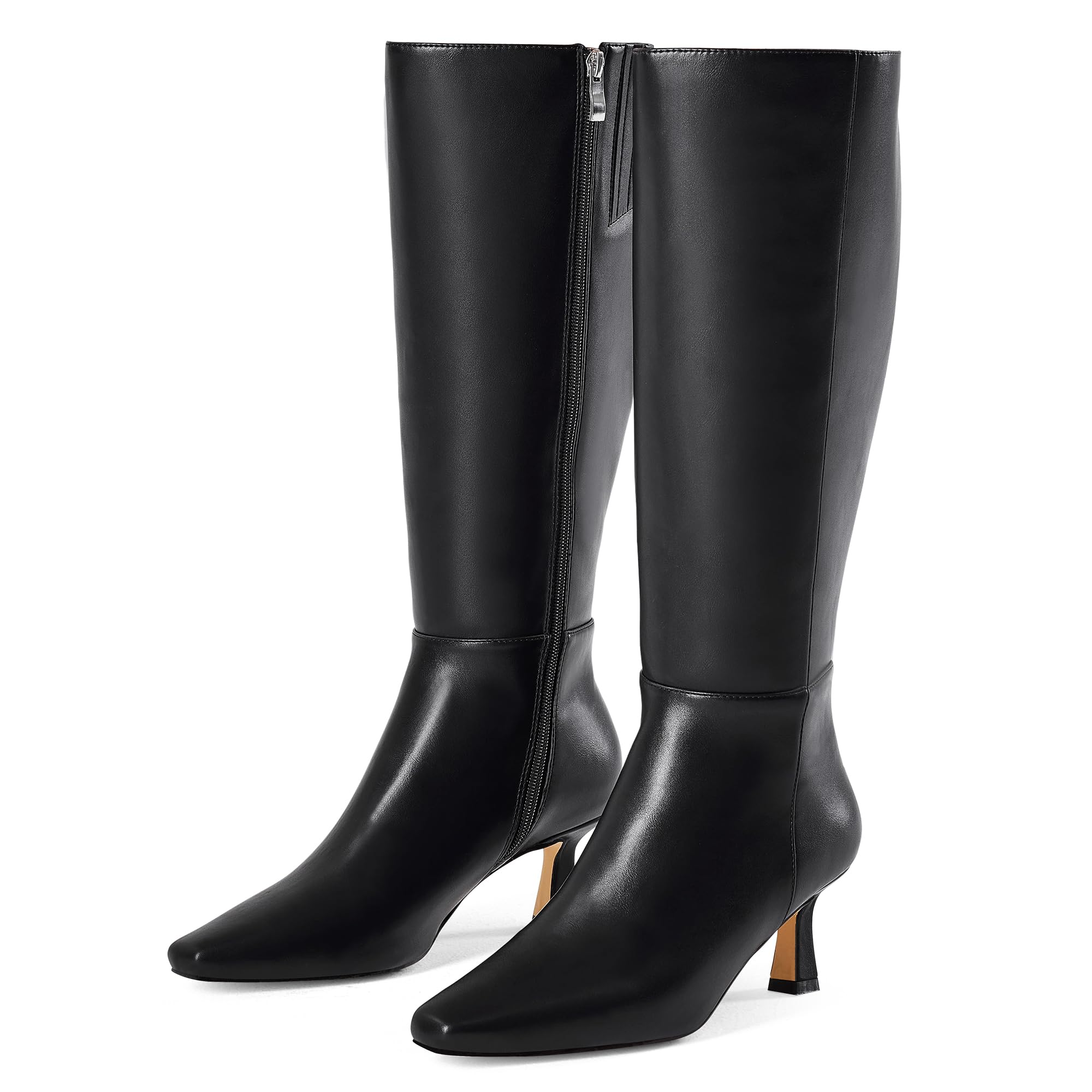 GENSHUO Knee High Boots for Women 2 Inch Low Kitten Heel Tall Boots Square Toe Long Dress Boots