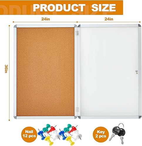 Miniatura 2 de Geetery Tablero de anuncios de tela cerrada de 36 x 24 pulgadas, a prueba de manipulaciones, con cerradura y marco de aluminio, vitrina de pared