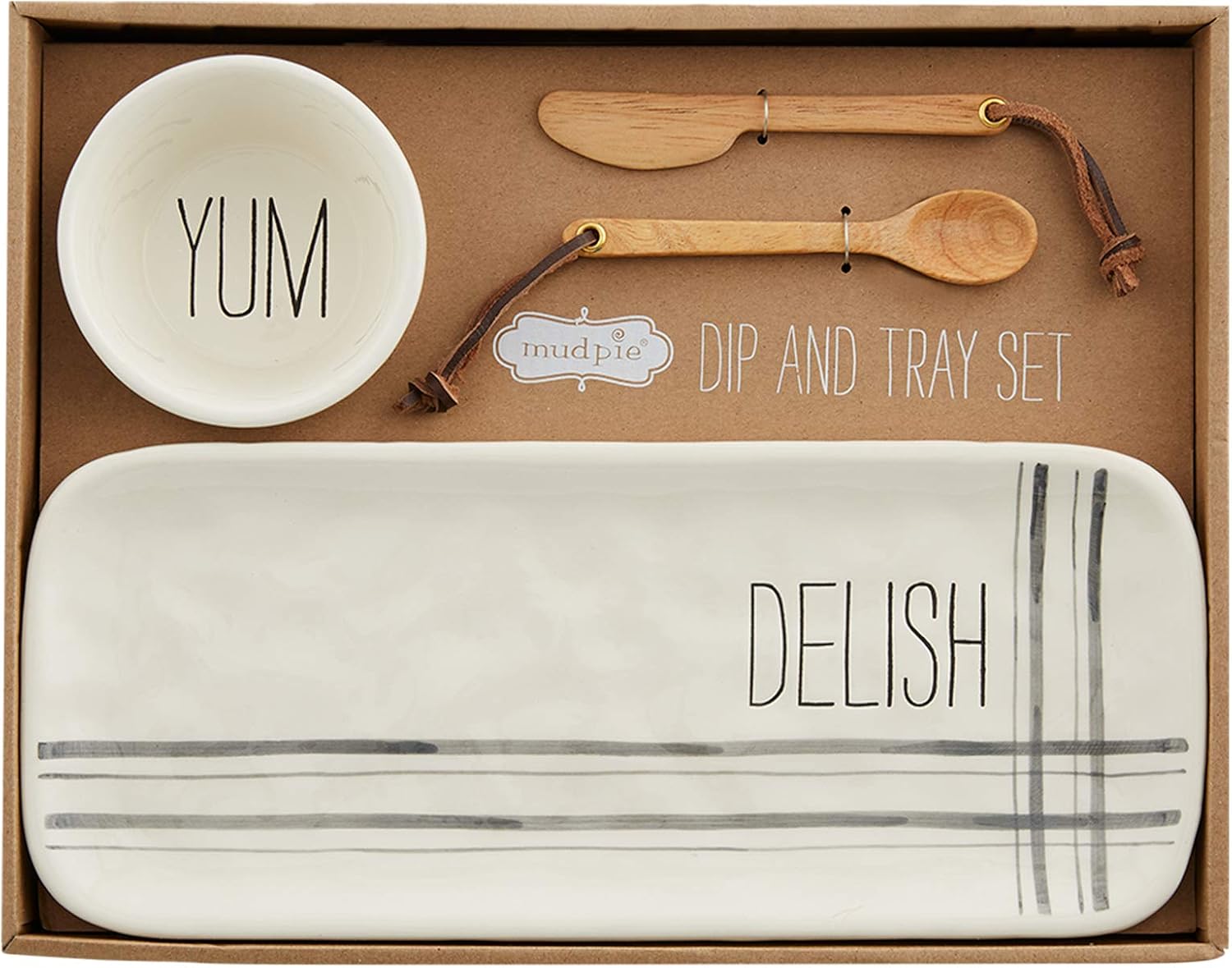 Mud Pie Bistro Boxed Dip, Size: tray 5" x 12" | cup 2" x 3 1/4" dia | utensil 5", White