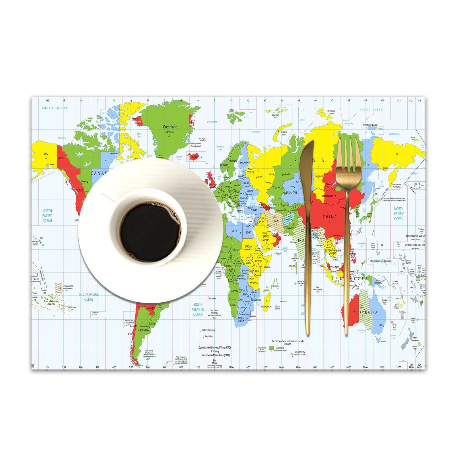 Dasnk Maps Countries In World - A2 Table Mats Set Of 4 Woven Vinyl Place Mats For Dinner Table Washable & Durable Indoor/Outdoor Use Table Accessories,Maps Countries In World,12X18in