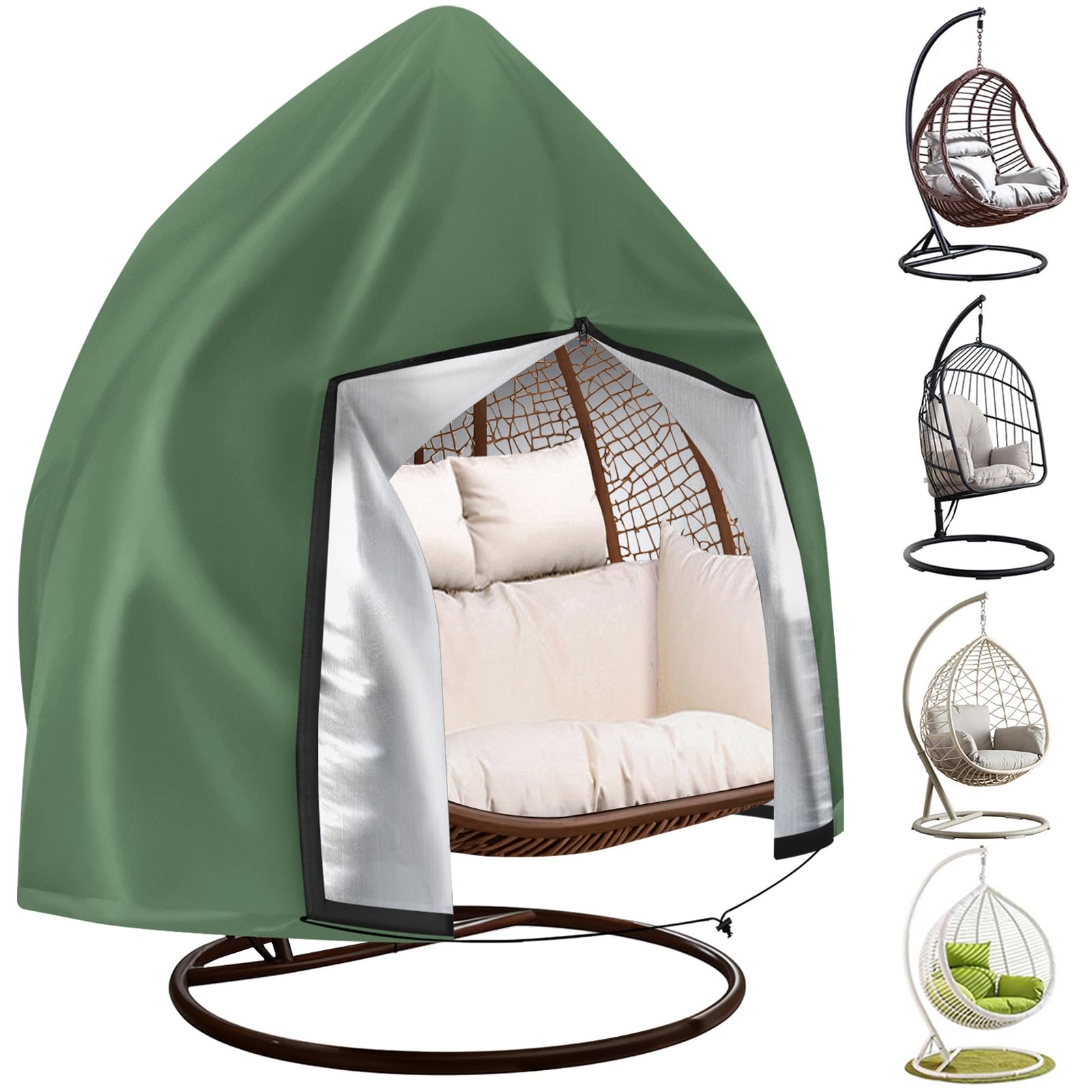 Teynewer Patio Hanging Egg Chair Cover, Outdoor 2 seat Cocoon Swing Egg Chair Cover Waterproof with Zipper
