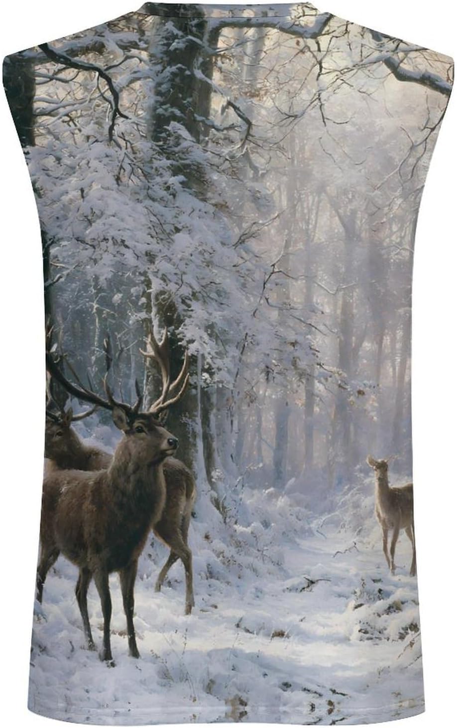 Deer Herd in Snowy Forests Men Summer Sleeveless Crew Neck Top 5XL