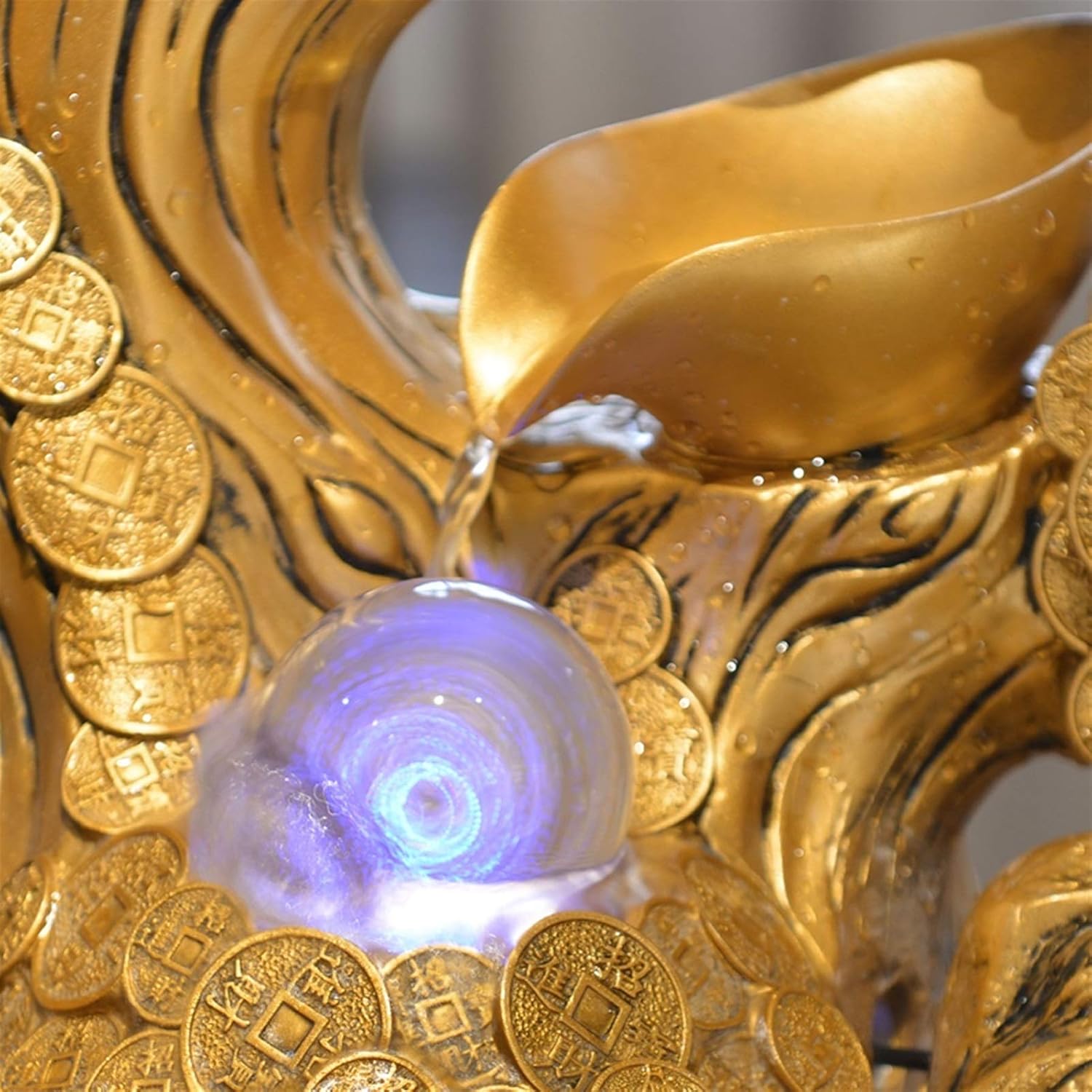 Tabletop Fountain Waterfall Fountain Indoor Tabletop Fountain Lucky Gold Coin Money Tree and Electric Pump, Soothing Calming and Relaxing Water Sound for Home Décor Desktop Fountain(Color:A)