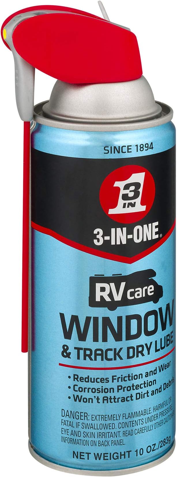 3-IN-ONE RVcare Window & Track Dry Lube with SMART STRAW SPRAYS 2 WAYS, 10 OZ