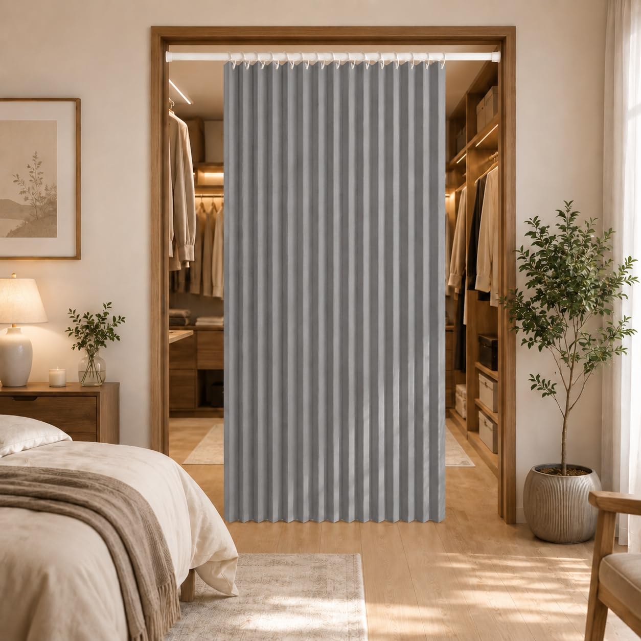 AZMAHT Blackout Folding Door Curtain Magnetic Sliding Door for Wardrobe, Pleated Concertina Doorway Curtain Accordion Internal Room Divider, Folding Door Temporary Door Kits