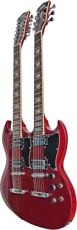 IYV IDN-126 Double-Neck Solid Body Guitar, Trans Red