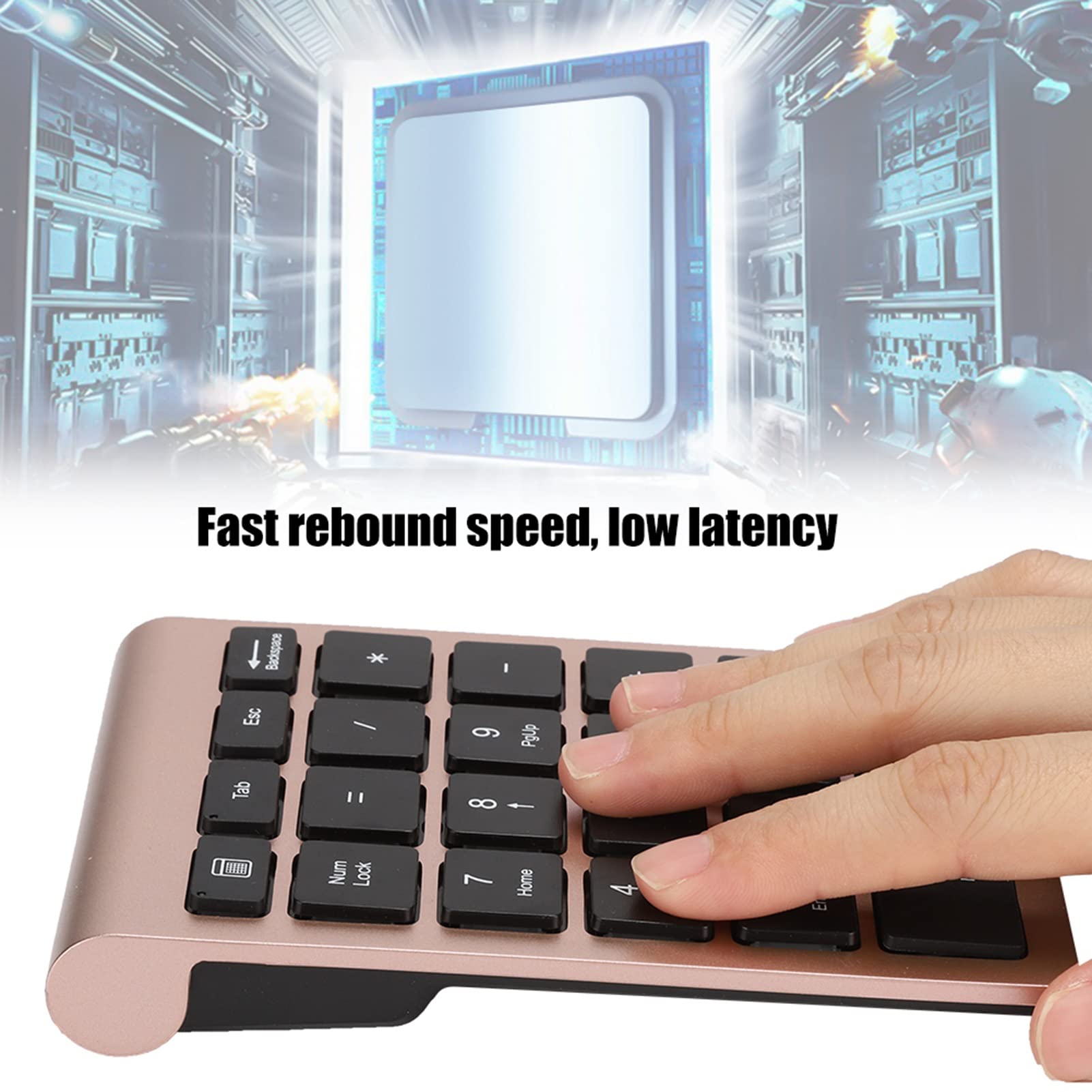 Bezprzewodowa Klawiatura Numeryczna, 22 Klawisze, USB Plug and Play, 80 Godzin Użytkowania, Konstrukcja ze stopką nożycową, kompatybilność zXP, Vista, 7/8/10 (Różowe złoto)
