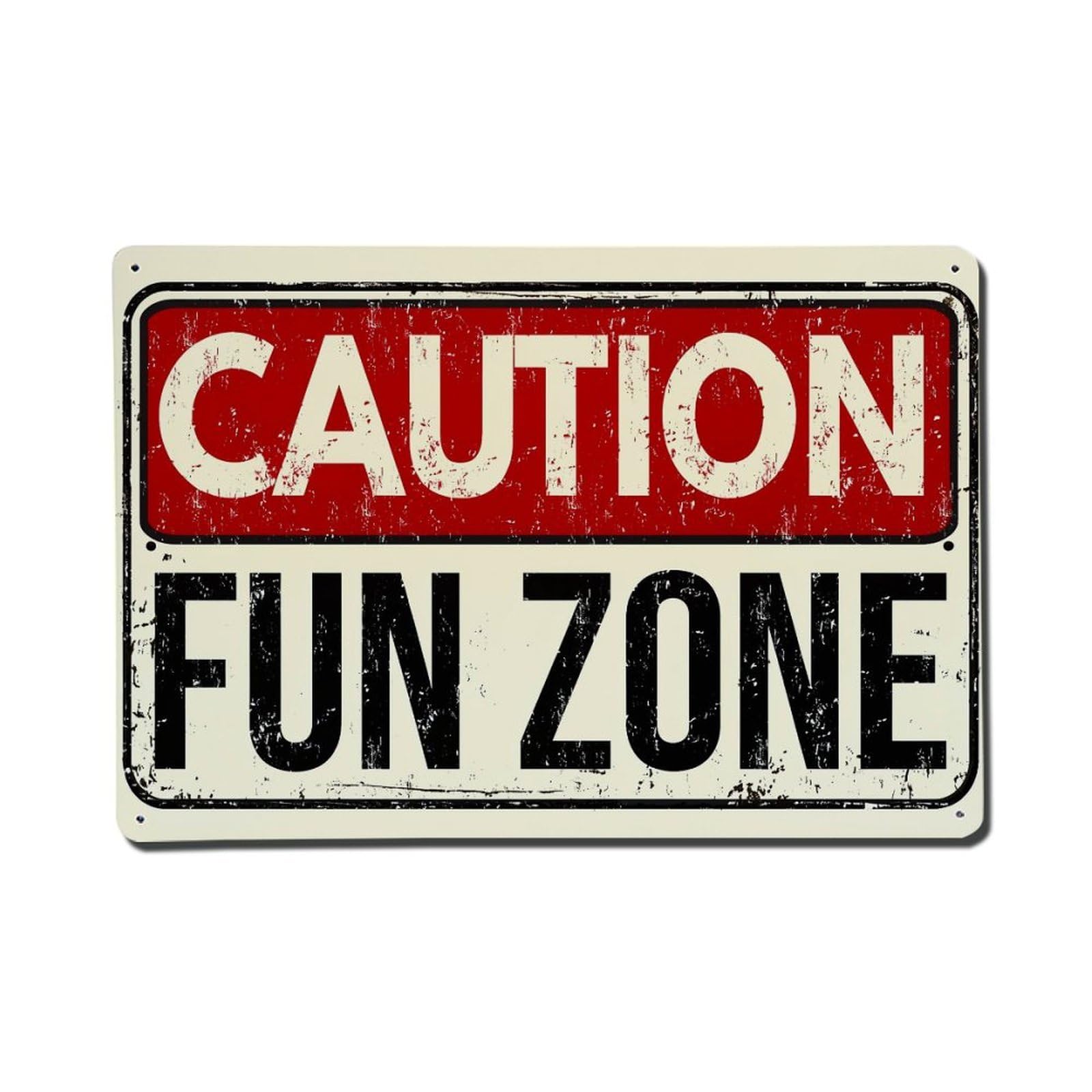 Caution Fun Zone Sign Pattern Vintage Tin Sign Retro Metal Wall Decor Metal Poster, Home Bar Garage Farmhouse Cafe Wall Art Decoration 8x12Inches