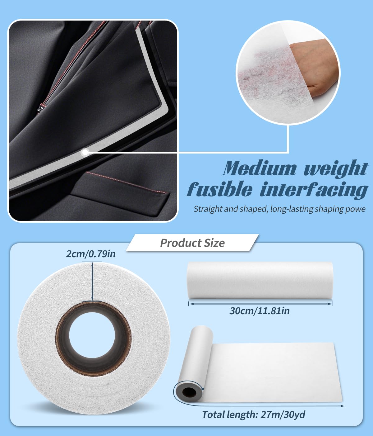 Dercuy White Medium Weight Fusible Interfacing for Sewing,11.6