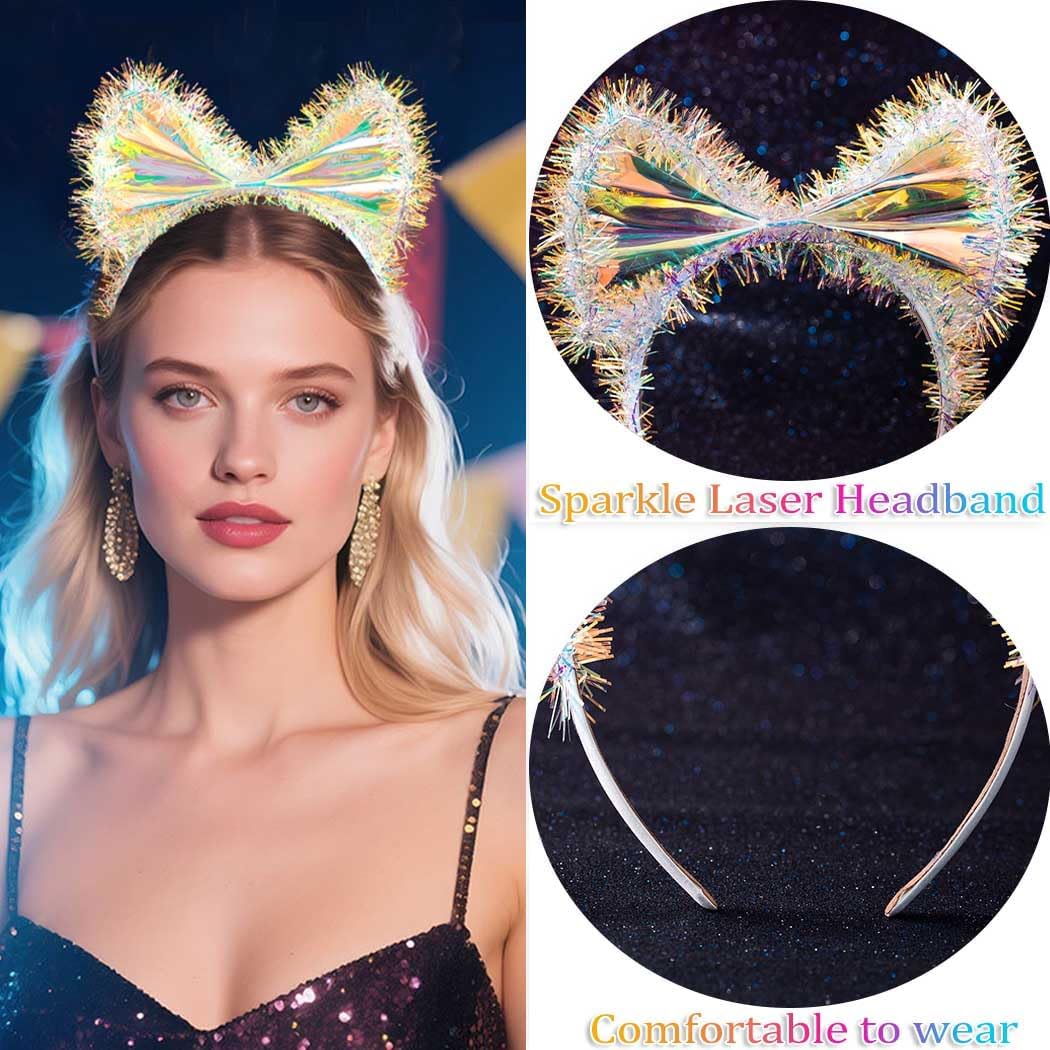 Christmas Headband for Women Glitter Big Bow Crown Headbands Nightclub Rave Headpiece Birthday Party Hair Accessories image 3