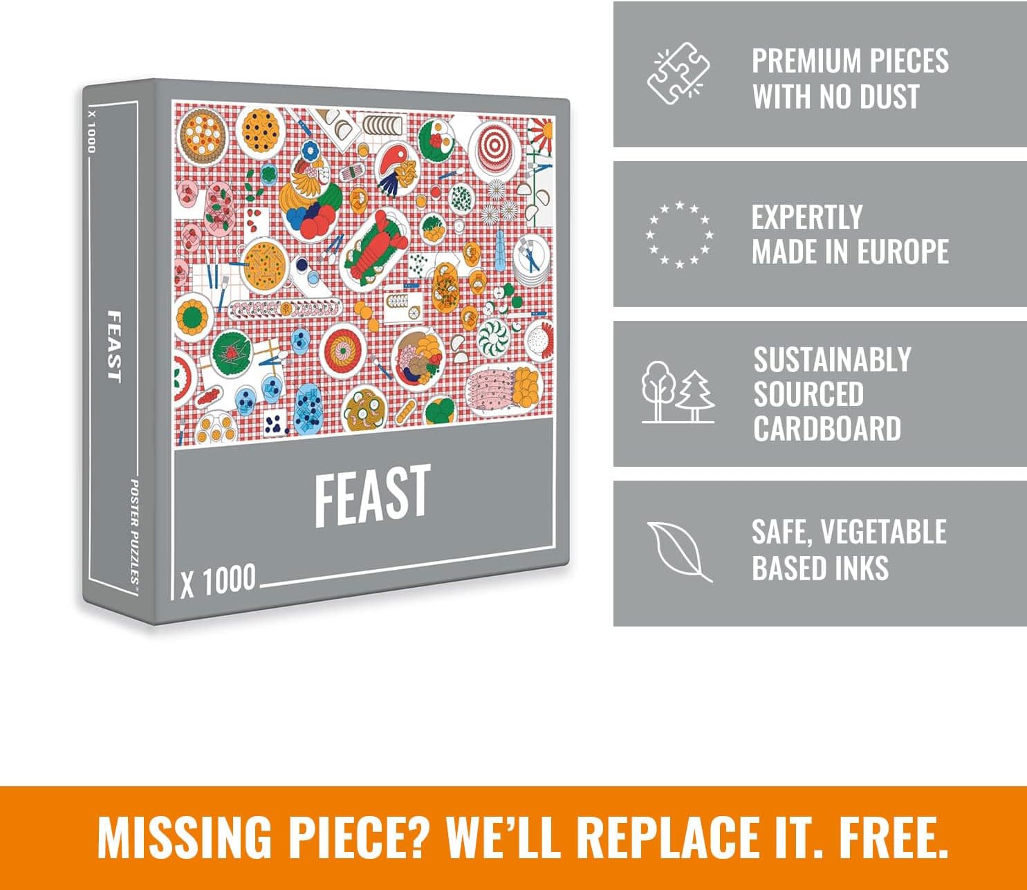 Cloudberries Feast – Colourful Food Jigsaw Puzzle for Adults (1000 Pieces). Detailed Modern Puzzle for Foodies Featuring Tasty Snacks on a Challenging Tablecloth Design. Made in Europe.