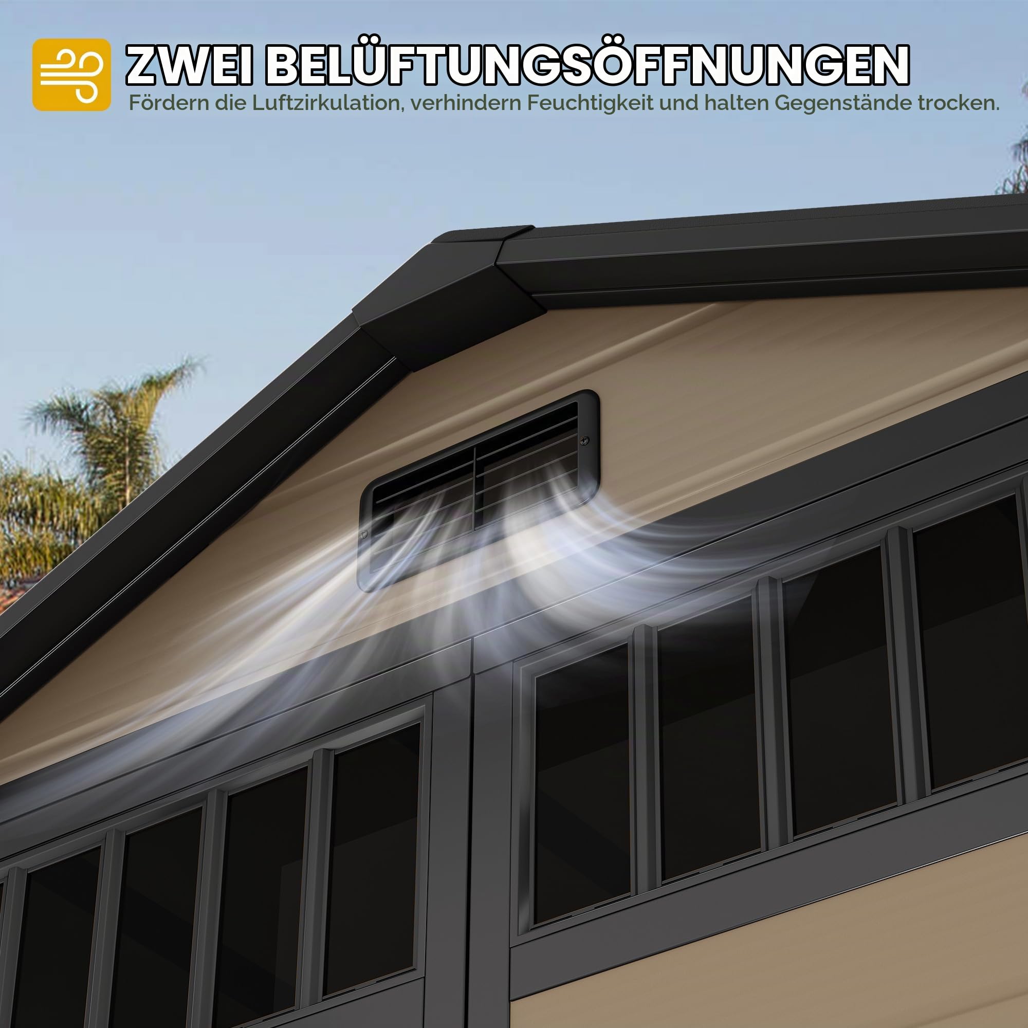 YITAHOME Gerätehaus Kunststoff 182x134x210cm,Gartenhaus Doppeltuer,Braun | Gartenschuppen Fahrradgarage Gartenhütte Werkzeugschuppen Gartenmöbel Unterstand Rasenmäher Unterstellplatz|Abschliessbar