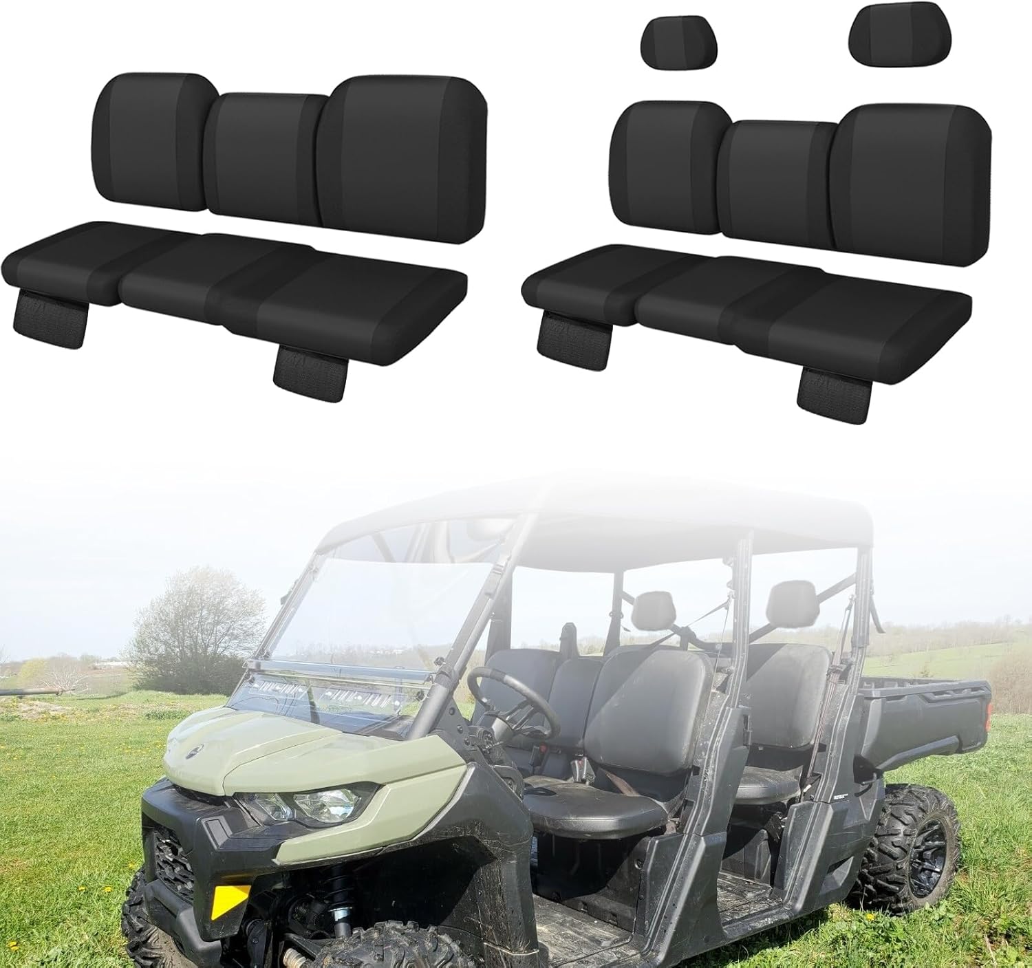 Defender Max Seat Cover with Storage Pockets - Waterproof PU Coatin Compatible with Can Am Defender Max HD8 HD9 HD10 All Models, UTV Seat Covers, Defender Accessories