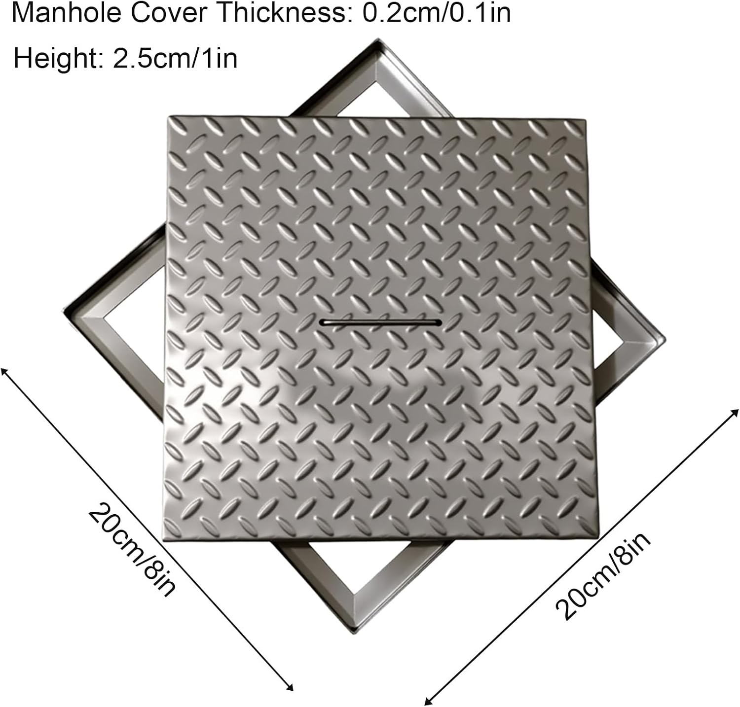 Stainless Steel Drain Cover with Handle - 20x20cm (8x8in) In-Ground Grate for Patio, Garden, Sidewalk - Durable Rust-Resistant Access Lid for Long-Lasting Outdoor Use
