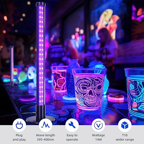 Vista 11 de Barrina Barra de luz LED negra, perfecta para fiestas, Halloween, T10, vertical, luz negra, 42W, 385-400 nm, altura de 4 pies con interruptor