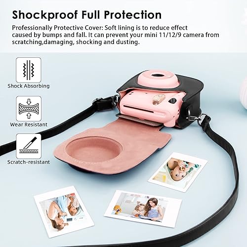 Miniatura 3 de Funda protectora para cámaras instantáneas Fujifilm Instax Mini 11, 12, 9, con álbum Instax Mini. Funda de piel sintética con correa ajustable