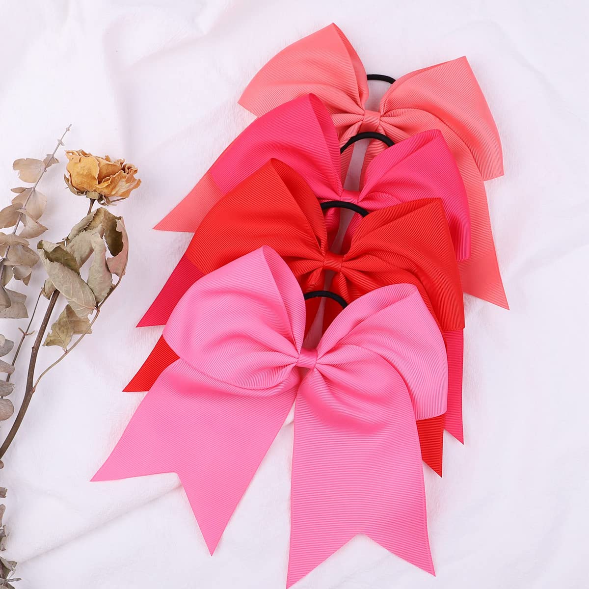 20Pcs 8" Large Cheer Bows for Girls Ponytail Holder Grosgrain Ribbon Cheerleading Bows Elastic Hair Tie Bands for Baby Girls School Colleage Teens Senior Cheerleader