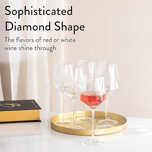 Miniatura 5 de Juego de 6 copas de vino  Juego de copas de vino con forma hexagonal de tallo largo  Grandes, biseladas, lados en forma de diamante que permiten que