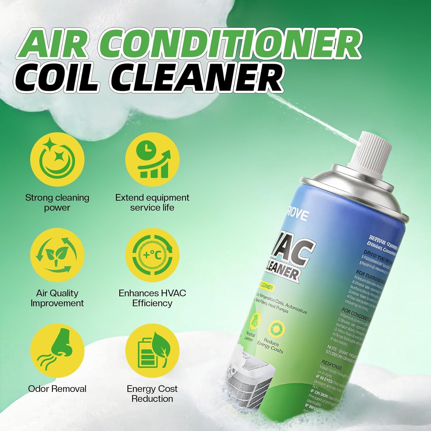 BERlOVE Foaming AC Coil Cleaner: High-Efficiency Formula, Quick Dust Removal, Ideal for Dust & Grease Removal on Evaporator Coils & Condensers for HVAC Technicians & DIY Use 3-Pack