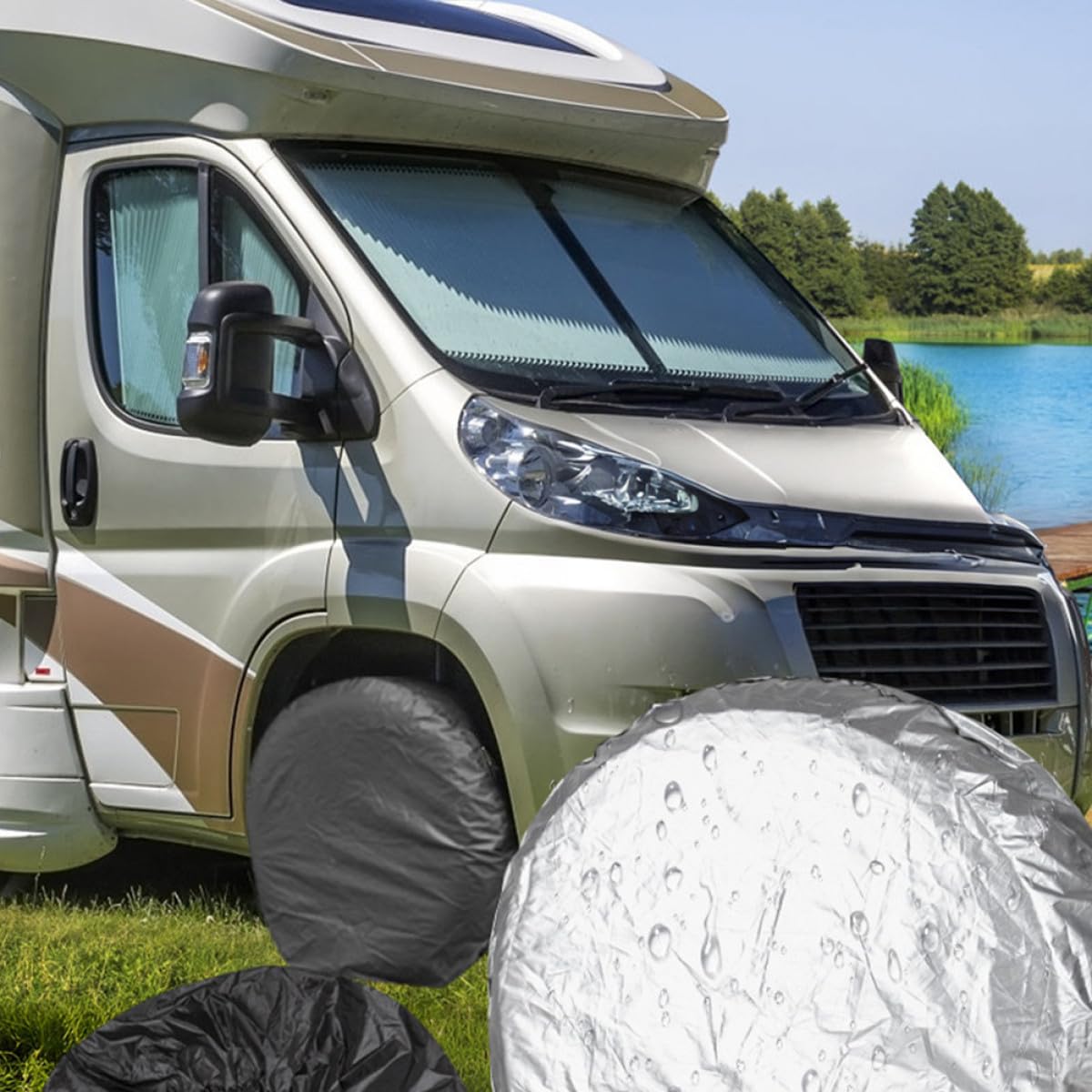 Operitacx Copertura per Pneumatici 4 Pezzi in Poliestere 190t Resistente All'acqua ai Raggi Uv, Protezione per Ruote Camper e Roulotte, per Esterni e Antifango