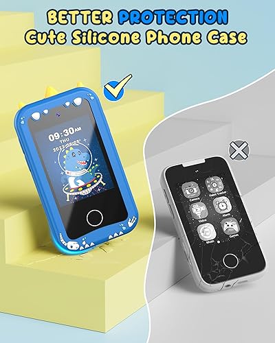 Miniatura 6 de UCIDCI Dinosaurio - Juguetes de teléfono inteligente para niños, cámara dual y reproductor de música, juguetes de teléfono para selfies, juguetes