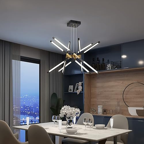 Miniatura 39 de Candelabro negro moderno, lámpara Sputnik con 10 luces, regulable, enchufable, lámpara de techo colgante incrustada, lámpara colgante LED dorada
